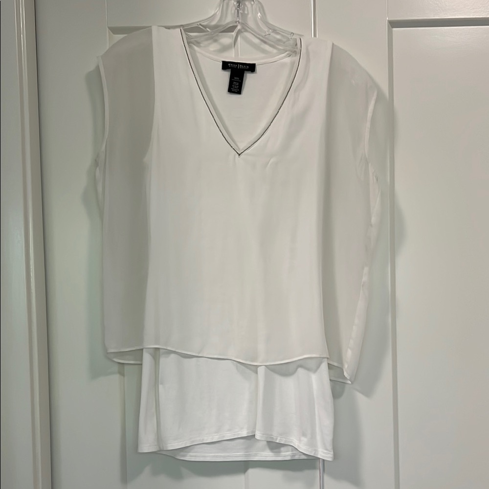 White House Black Market Silver Boxy 3/4 Sleeve Blouse
